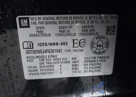 2015 GMC Sierra 1500 Denali из США, поврежденный, VIN 3GTU2WEJ4FG361641